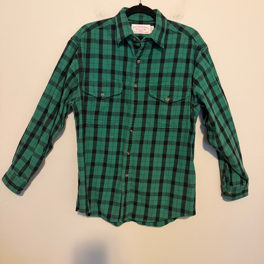 Filson Alaskan Guide Shirt Green Black Plaid Flannel Button Up L cotton heritage